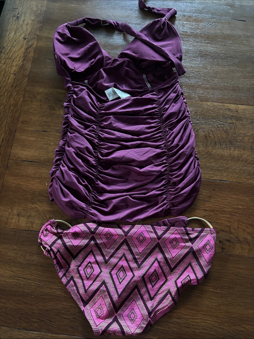 Vitamin A Ruched Halter Tankini Set in Plum - Picture 13 of 16